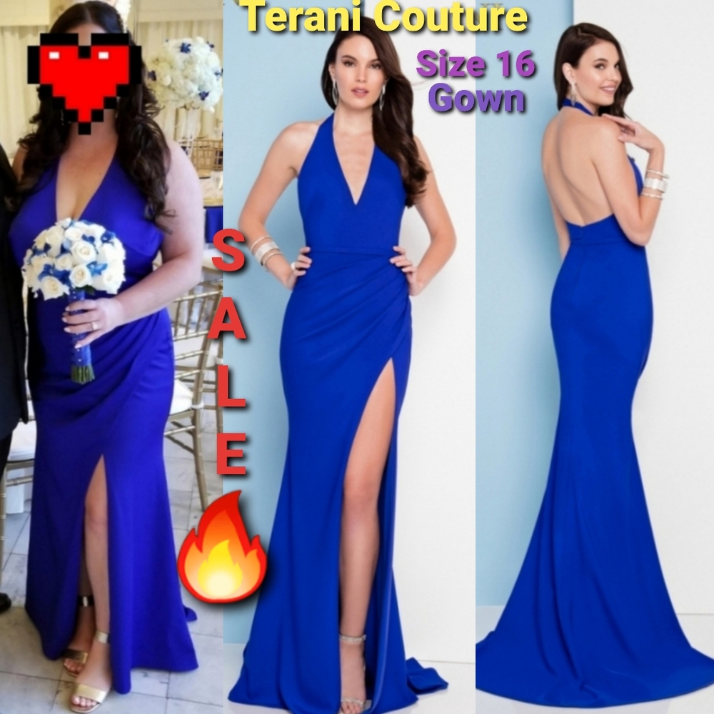 Terani Couture💙Royal Blue Sexy Halter Gown w/Slit